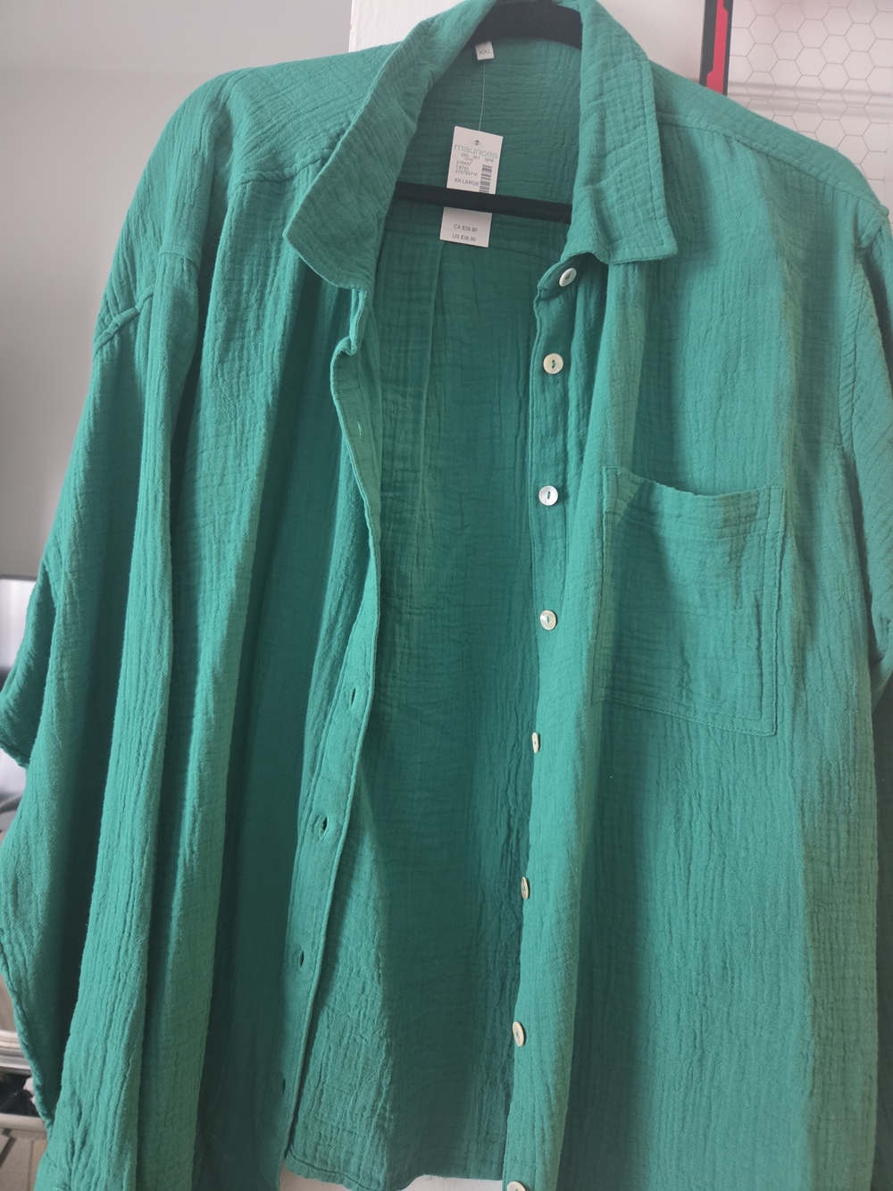 Relaxed Emerald Green Button-Down Shirt with Chest Pocket